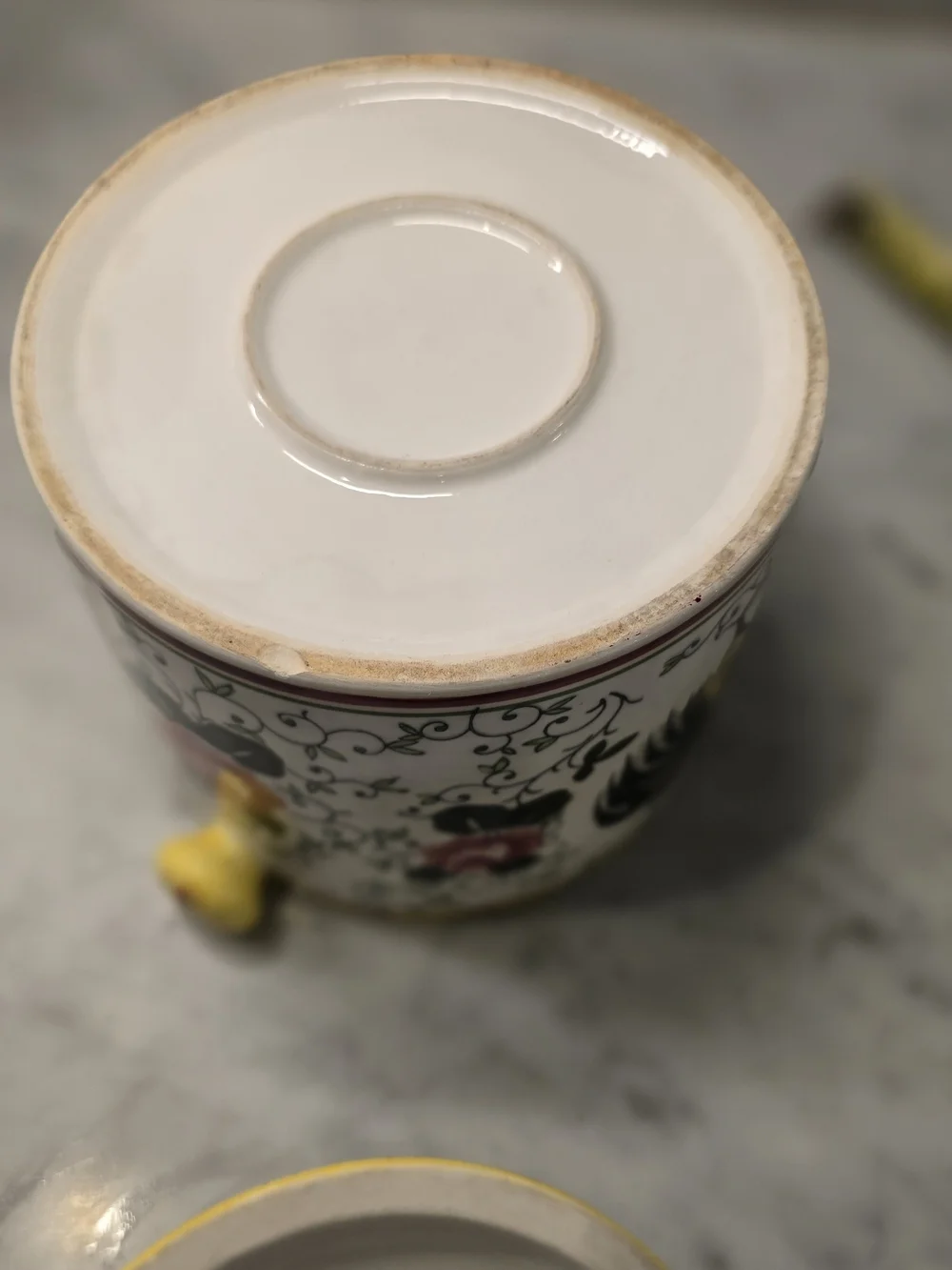 Roses And Rooster Ceramic Kitchen Canister - Yellow, Pink, Green